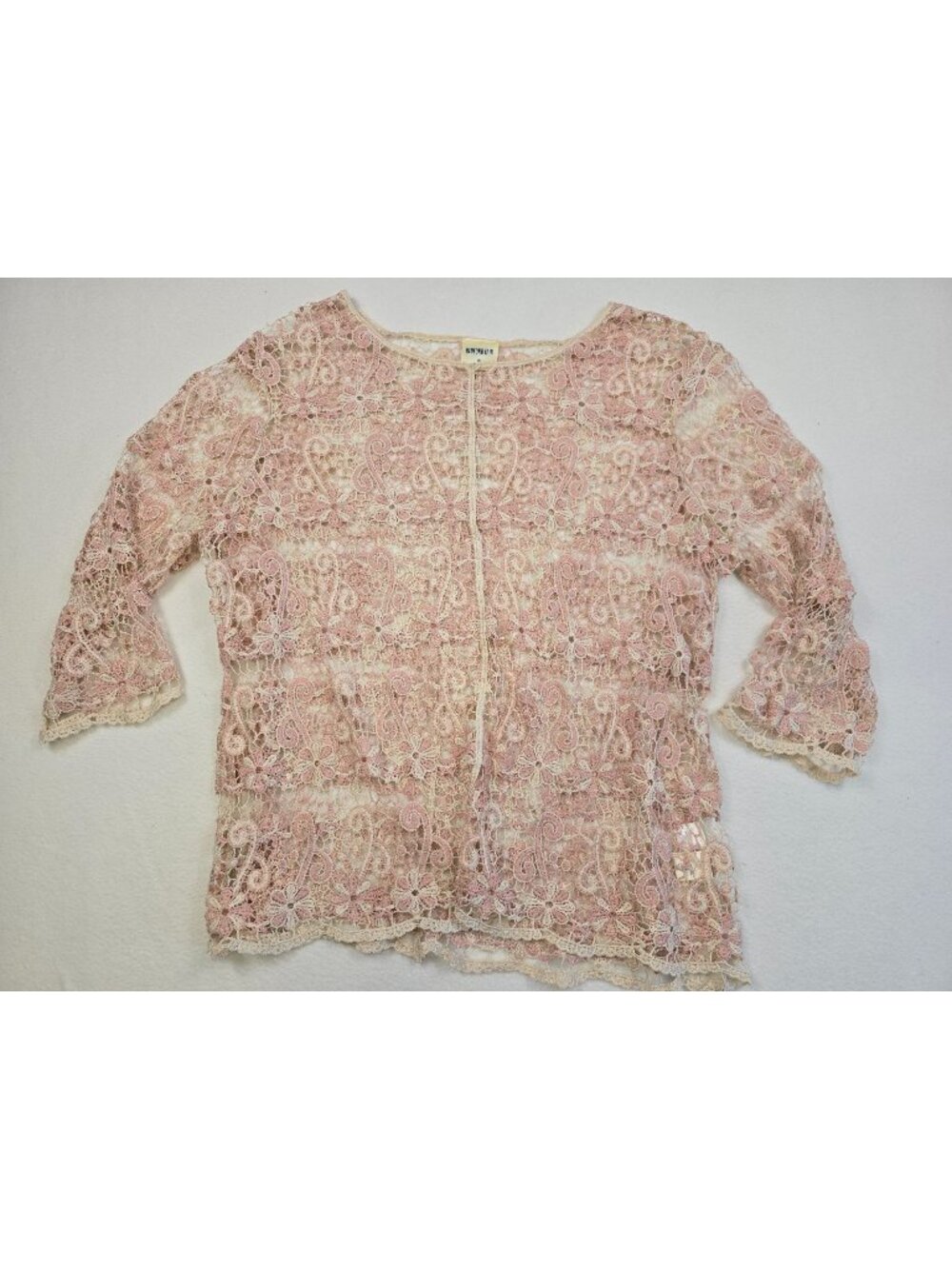 Bedford Fair Crochet Lace Tunic Blouse 1X  Pink Boho